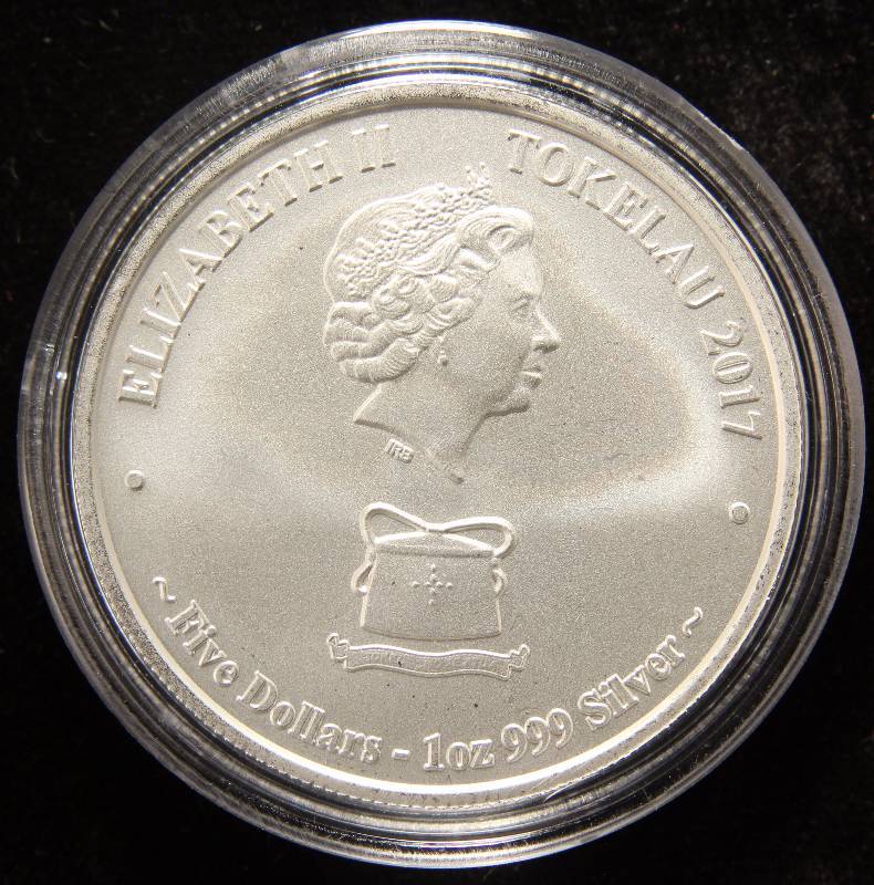 2017 TOKELAU $5 BARRACUDA 1 TROY OZ. .999 FINE SILVER IN AIRTITE HOLDER