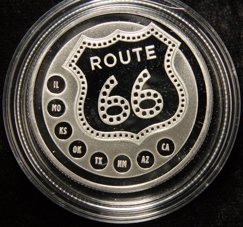 1 TROY OZ. .999 FINE SILVER ROUTE 66 ROUND  IN AIRTIGHT HOLDER