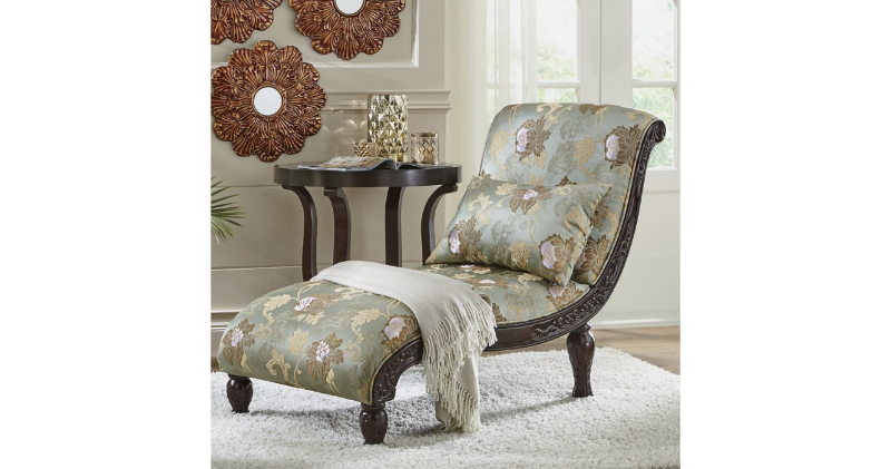 Floral Chaise with Embossed Wood De...
