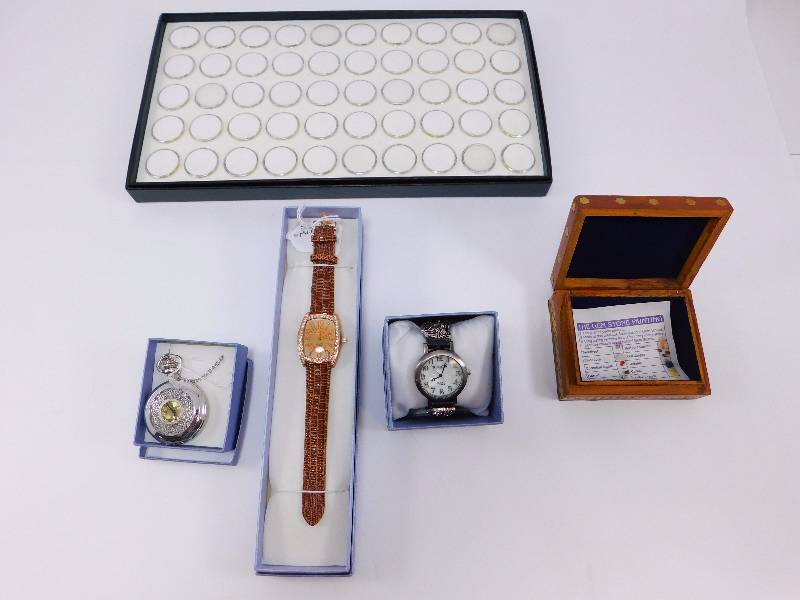 3 New Watches & Gemstone Painted Keepsake Box