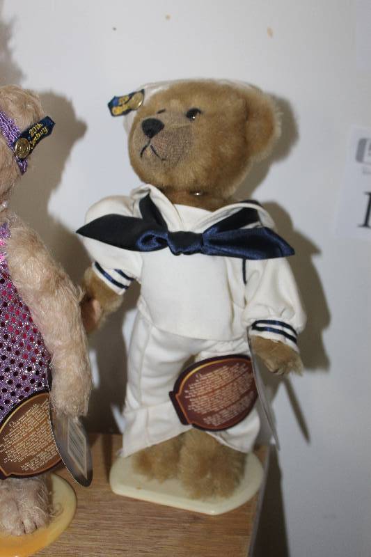 lot 17 image: 1940s Brass Button Bears Hand Crafted Casey Bear w Navy Suit