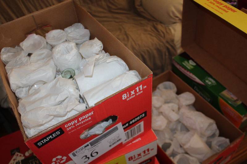 lot 36 image: Lot of (2) Boxes of R Monogram Liquor Glasses, Water Glasses