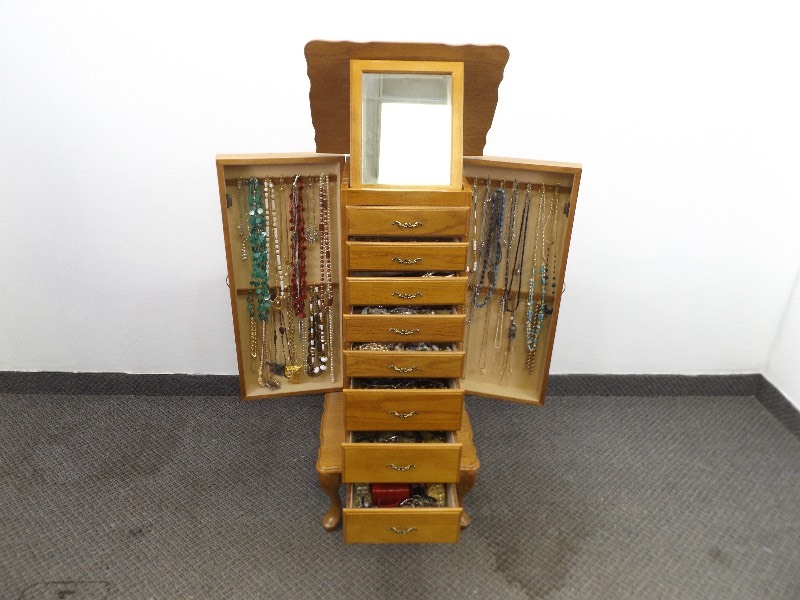 LARGE PACKED Wood Jewelry Armoire