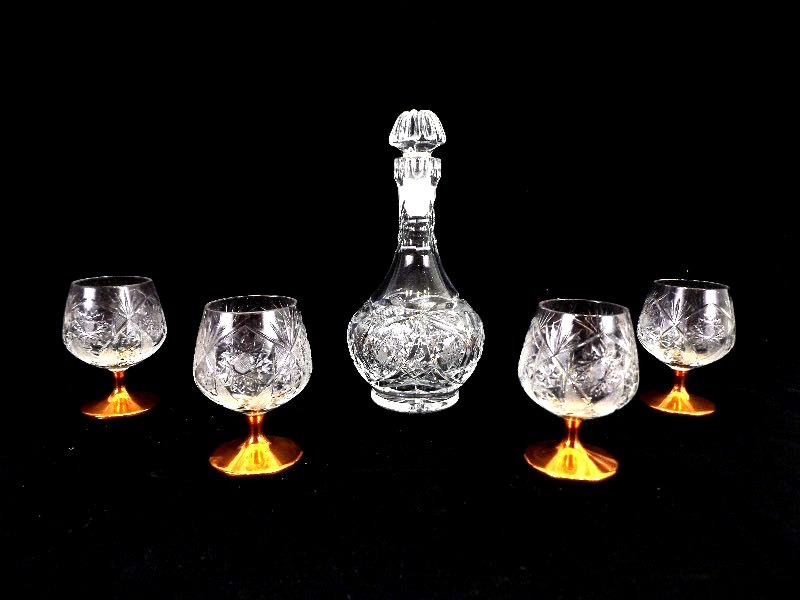 6 Piece Antique Cut Crystal Cordial Decanter Set