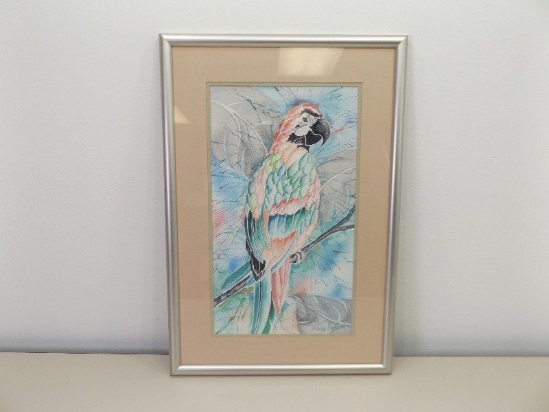 Framed Signed Parrot Water Color