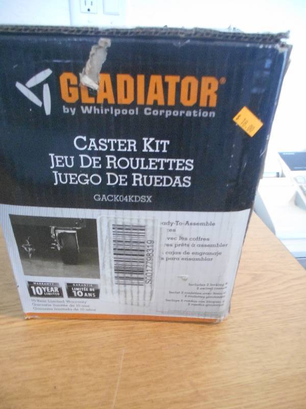 lot 10 image: Gladiator Caster Kit for Ready to Assemble Freestanding Garage Cabinets