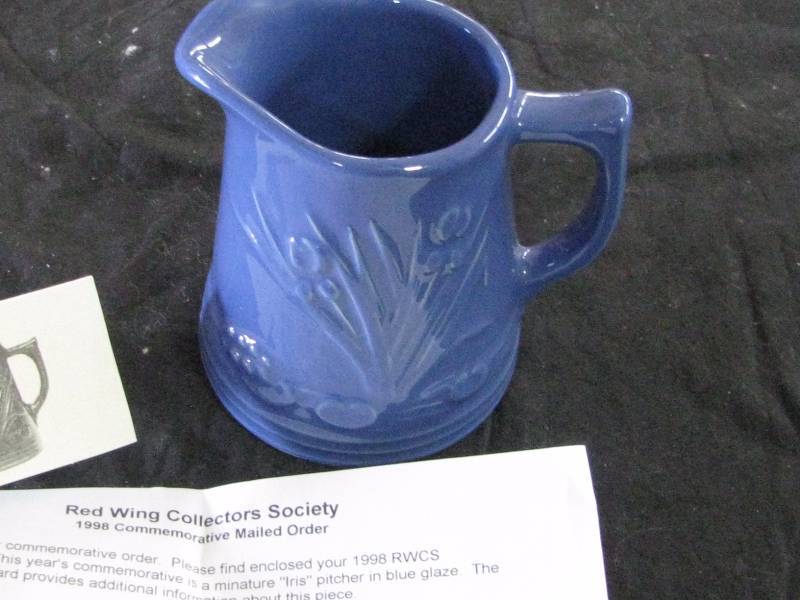 lot 14 image: Red Wing Collector society 1998 Blue Iris Crock Pitcher