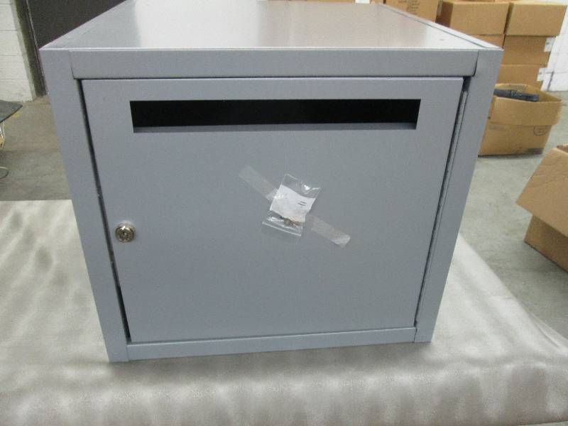 lot 111 image: Metal Locked Drop Box 20Wx20Dx18H i...