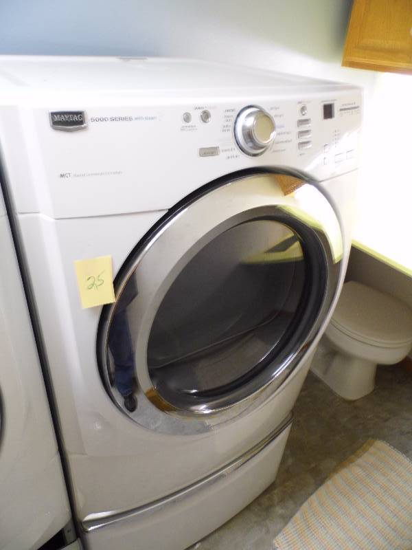 lot 25 image: Maytag Front Load Dryer & Pedestal