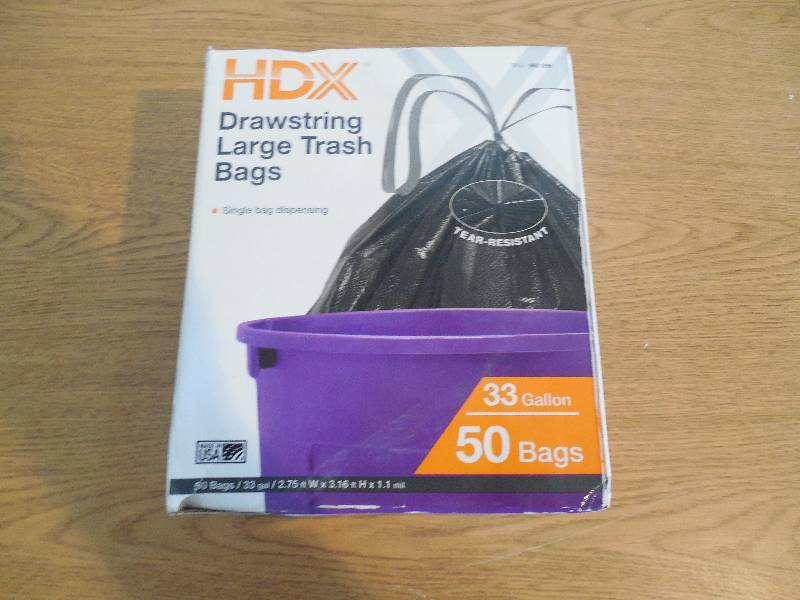 lot 115 image: HDX 33 Gal. Large Trash Drawstring Black Trash Bags (50-Count)