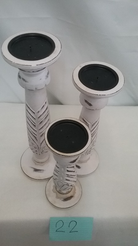 3x Antique White Wash Candle Stick Holders