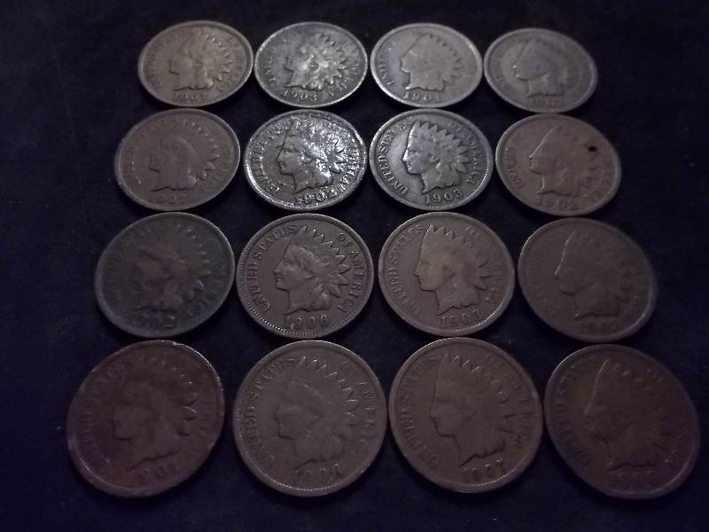 16 Indian Head Cents 1903-1907 Some Dups