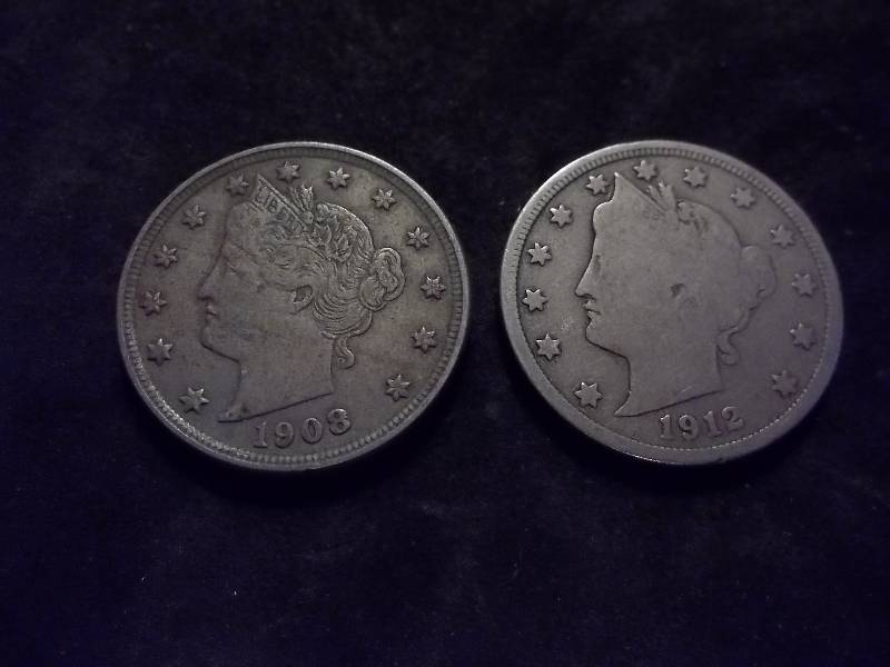 1908, 1912 D V-Nickels High Grade & Better Date