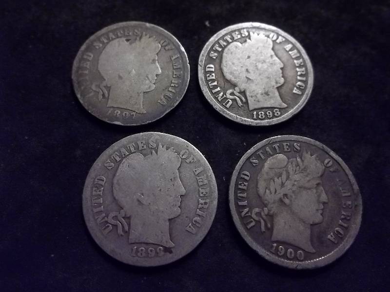 1897, 1898, 1899, 1900 Barber Dimes