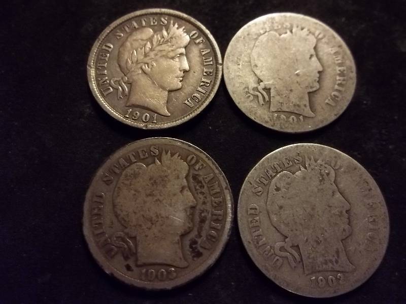 1901 O, 1901, 1903, 1903 Barber Dimes