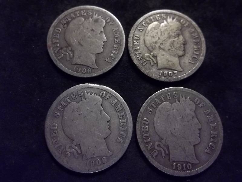 1906 D, 1907, 1908, 1910 Barber Dimes