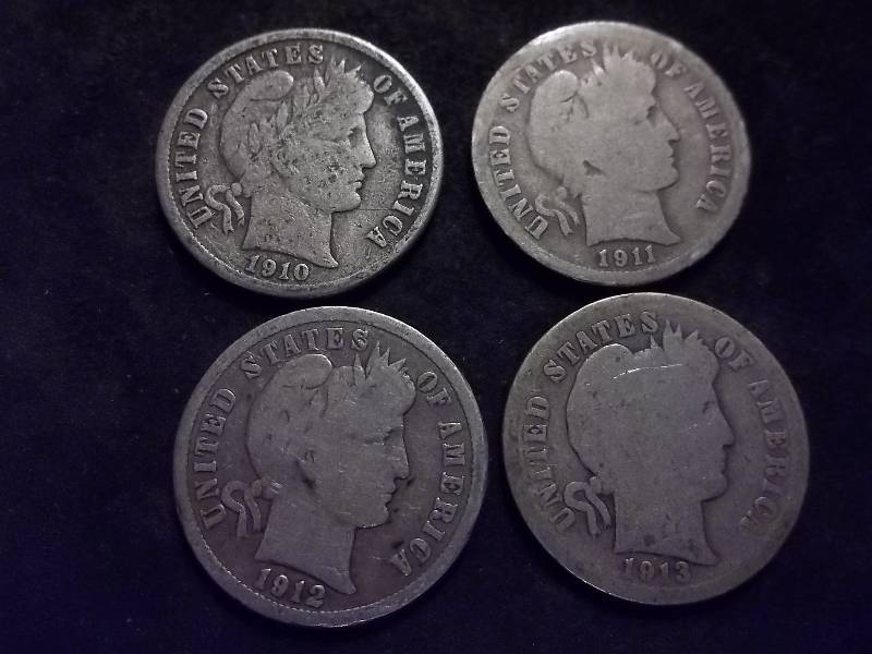 1910 D, 1911 D, 1912 D, 1913 Barber Dimes