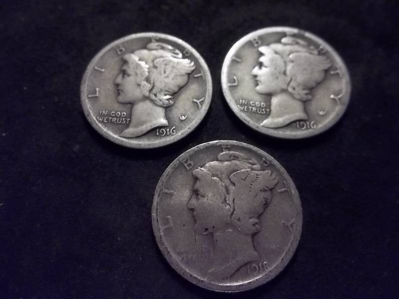 1916, 1916 S, 1918 D Mercury Dimes