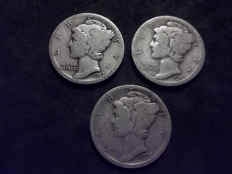 1917, 1917 S, 1917 D Mercury Dimes