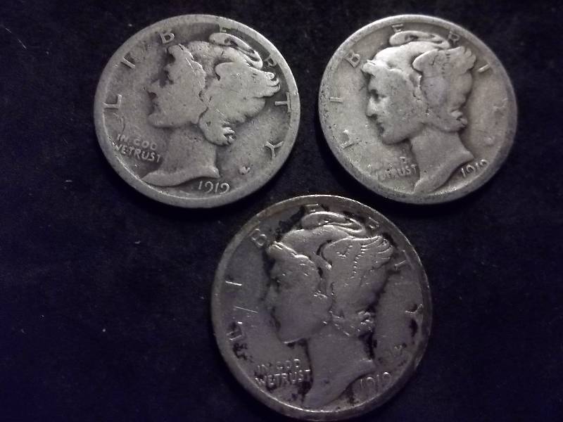 1919, 1919 D, 1919 S Mercury Dimes