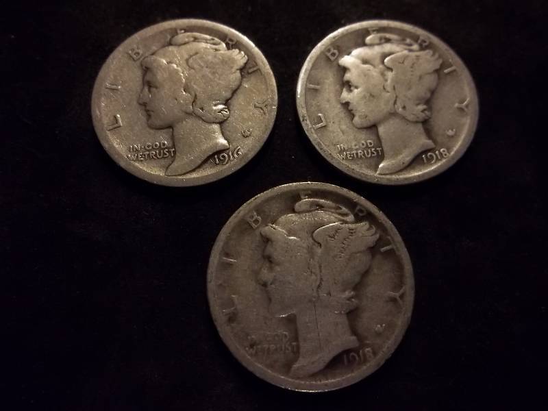 1916, 1918 , 1918 D Mercury Dimes