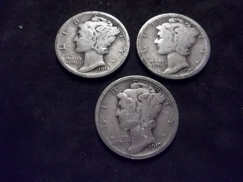 1918, 1919, 1919 S Mercury Dimes