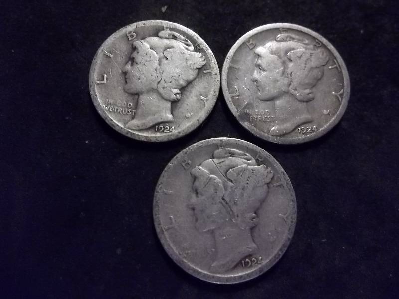 1924, 1924 D, 1924 S Mercury Dimes