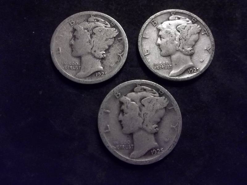 1925, 1925 D, 1925 S Mercury Dimes