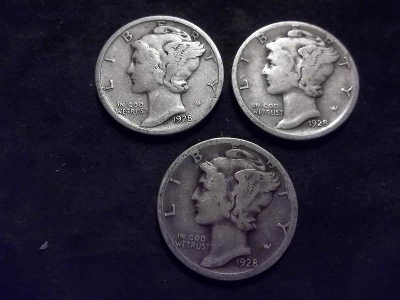 1928, 1928 D, 1928 S Mercury Dimes