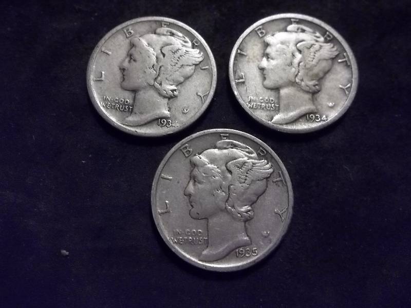 1934, 1934 D, 1935 Mercury Dimes