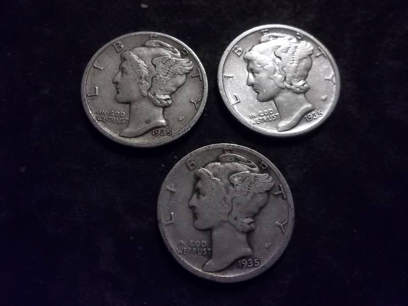 1935, 1935 D, 1935 S Mercury Dimes