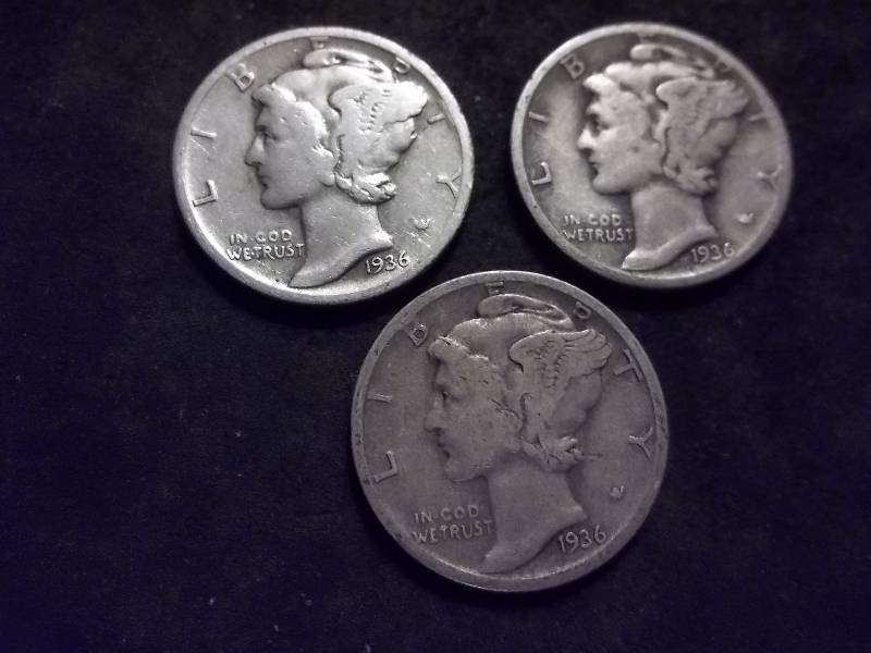 1936, 1936 D, 1936 S Mercury Dimes