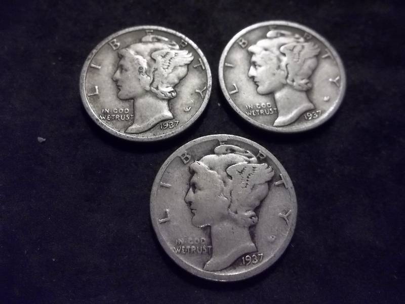 1937,  1937 D, 1937 S Mercury Dimes