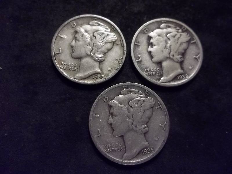 1938, 1938 D, 1938 S Mercury Dimes