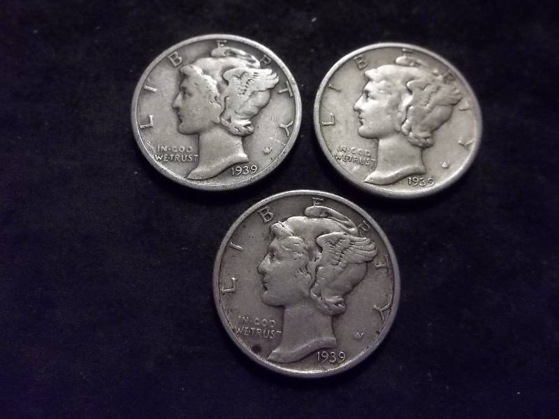 1939, 1939 D, 1939 S Mercury Dimes