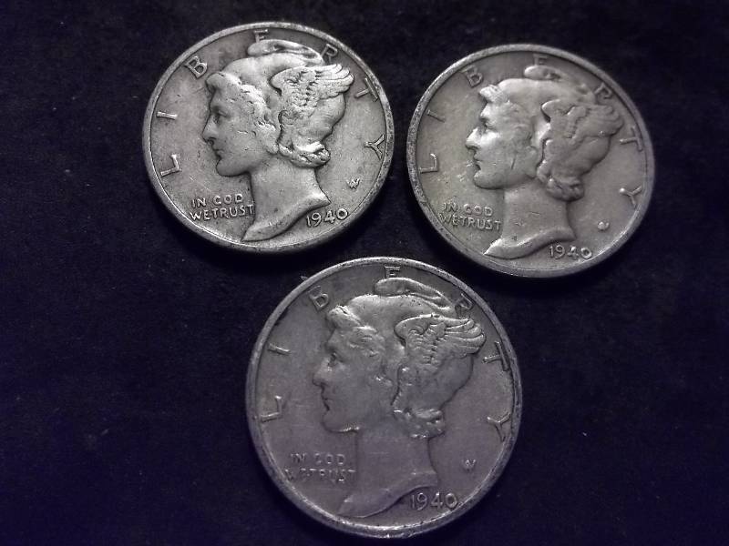 1940, 1940 D, 1940 S Mercury Dimes