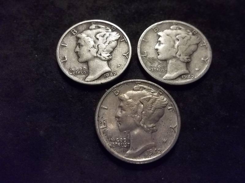 1942, 1942 D, 1942 S Mercury Dimes