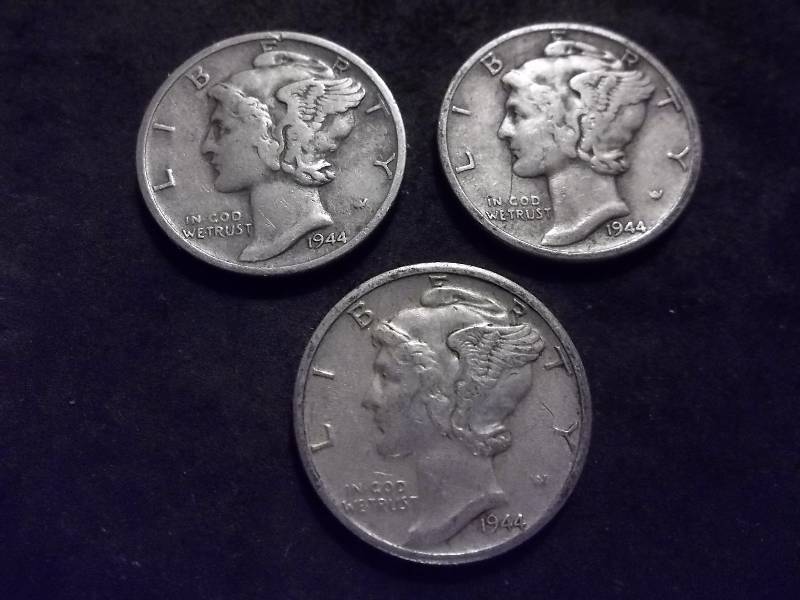 1944, 1944 D, 1944 S Mercury Dimes