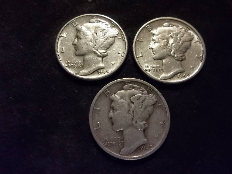 1945, 1945 D, 1945 S Mercury Dimes