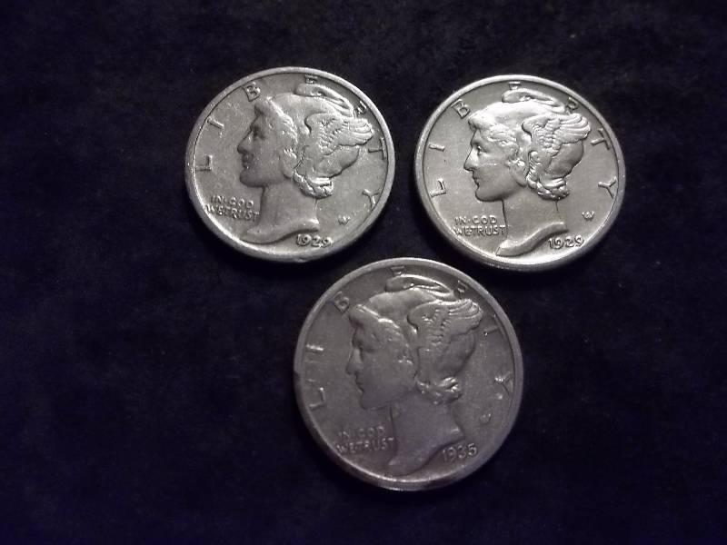1929, 1929 S, 1935 S Mercury Dimes All MS