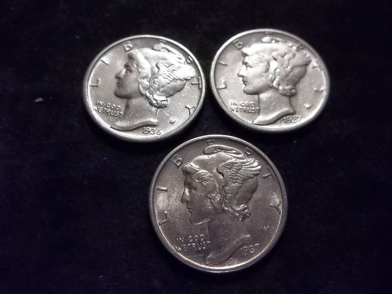 1936 D, 1937, 1937 D Mercury Dimes All MS