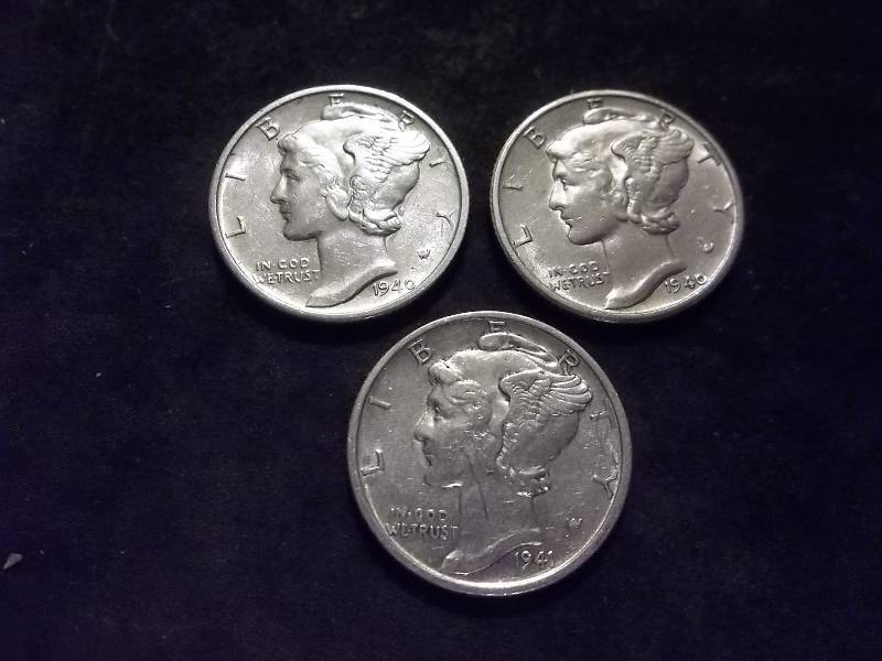 1940 S, 1940 D, 1941 Mercury Dimes All MS