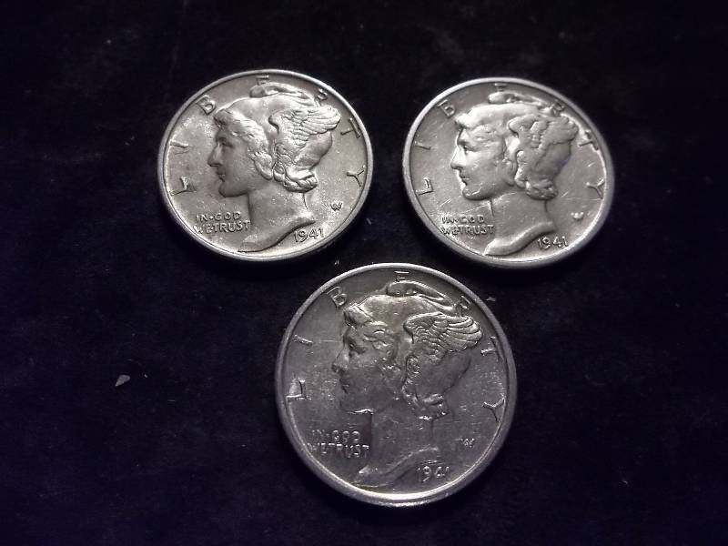 1941, 1941 D, 1941 S Mercury Dimes All MS