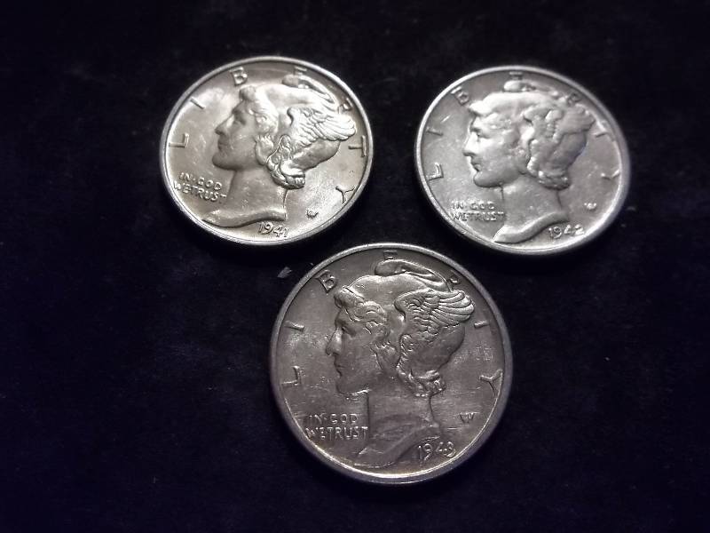 1941, 1942, 1943 Mercury Dimes All MS