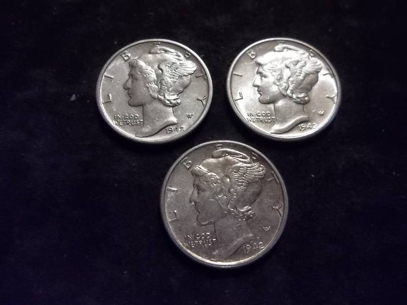 1942, 1942 D, 1942 S Mercury Dimes All MS