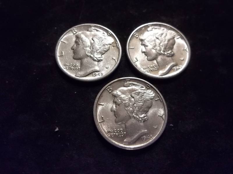 1942, 1942 D, 1943 D Mercury Dimes All MS