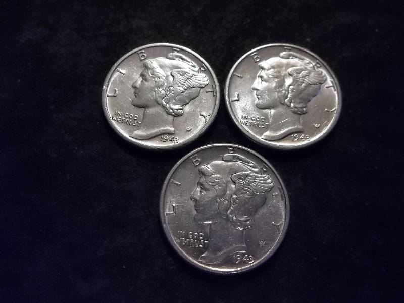 1943, 1943 D, 1943 S Mercury Dimes All MS