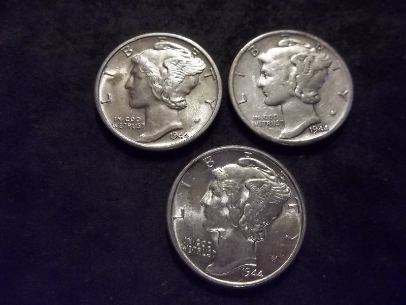 1944, 1944 D, 1944 S Mercury Dimes All MS