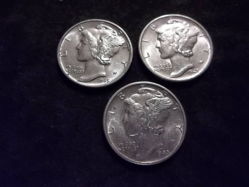 1945, 1945 D, 1945 S Mercury Dimes All MS