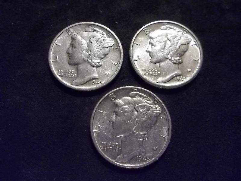 1945, 1945 D, 1945 S Mercury Dimes All MS